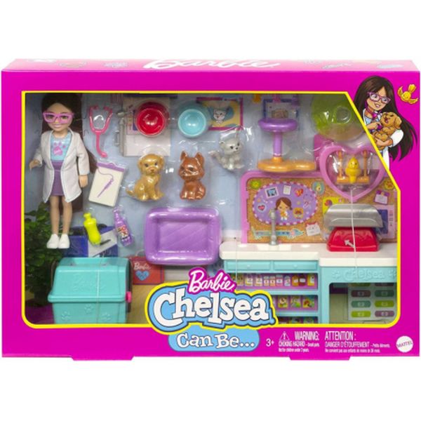 Lalka Barbie Zestaw Chelsea Weterynarz HGT12