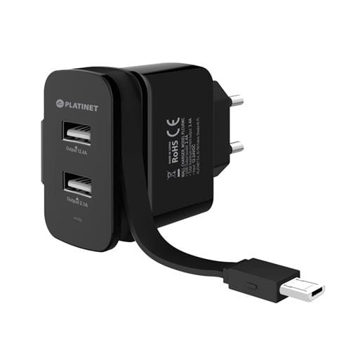 PLATINET Ładowarka 2xUSB 3,4A 44653 +zwijany kabel micro sieciowa - Henryx24