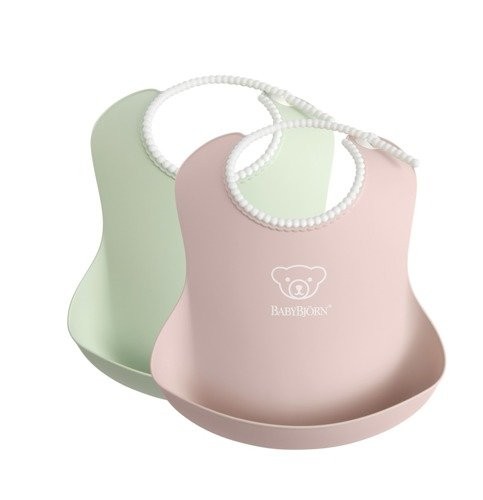 BABYBJORN , 2 śliniaki z rynienką Powder Green Powder Pink