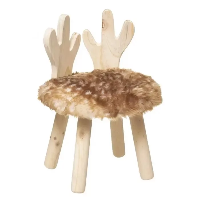 Stołek dla dzieci Jeleń z drewna i brązowego futra wys. 38 cm DB