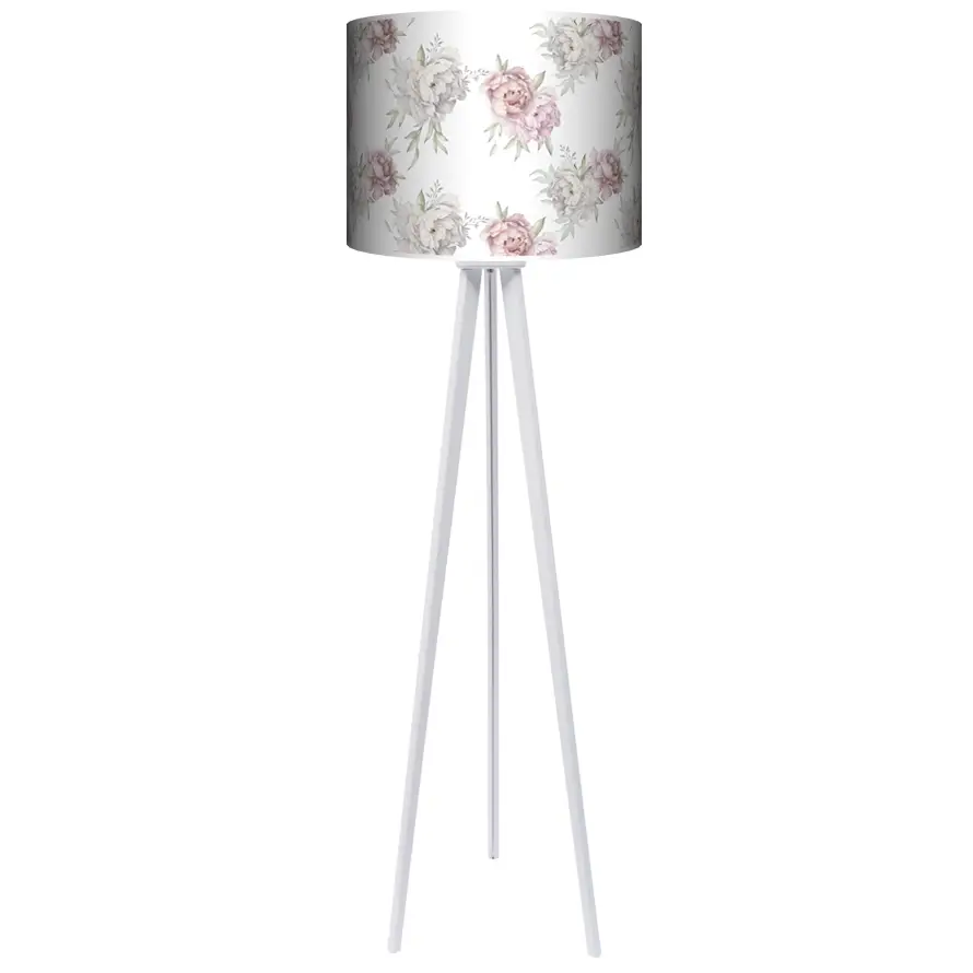 Lampa podłogowa - trójnóg drewniana duża Romantic Pattern 1 -kolor podstawy biały FL