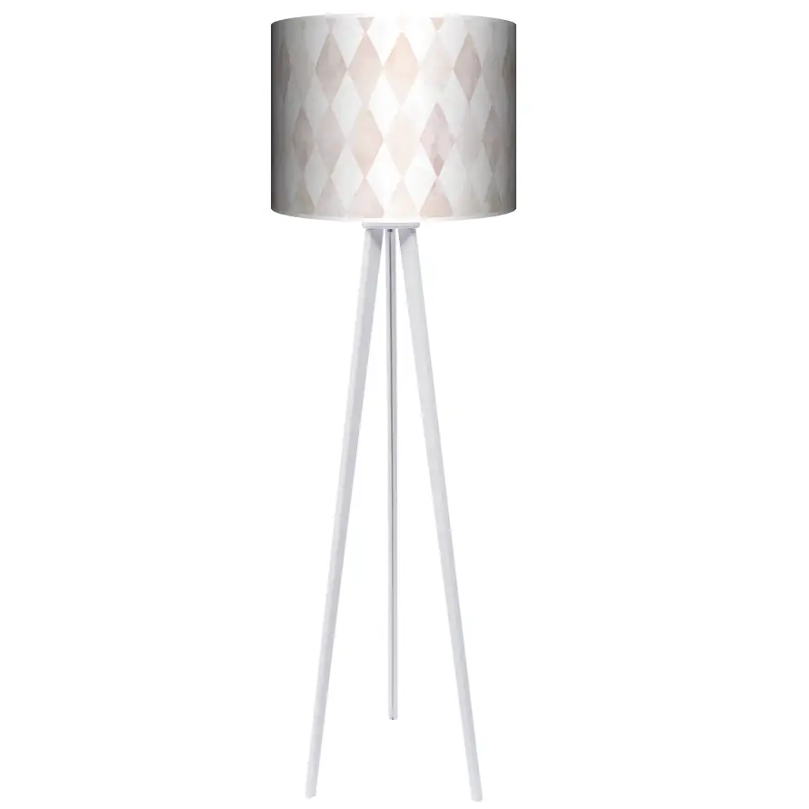 Lampa podłogowa - trójnóg drewniana duża Fairy Land Beżowe Romby -kolor podstawy biały FL