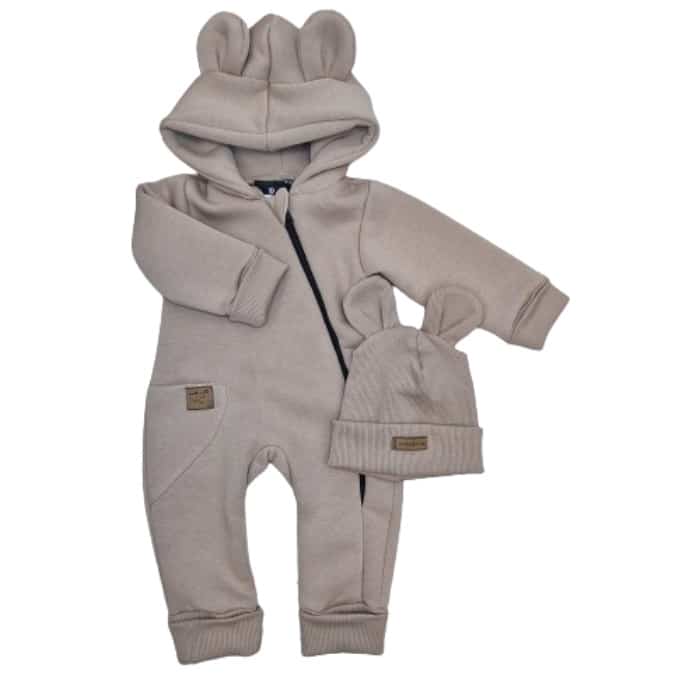 KAZUM KOMBINEZON Z OCIEPLANEJ DRESÓWKI BEZ STÓP + CZAPKA CAPPUCCINO ZZ - 80