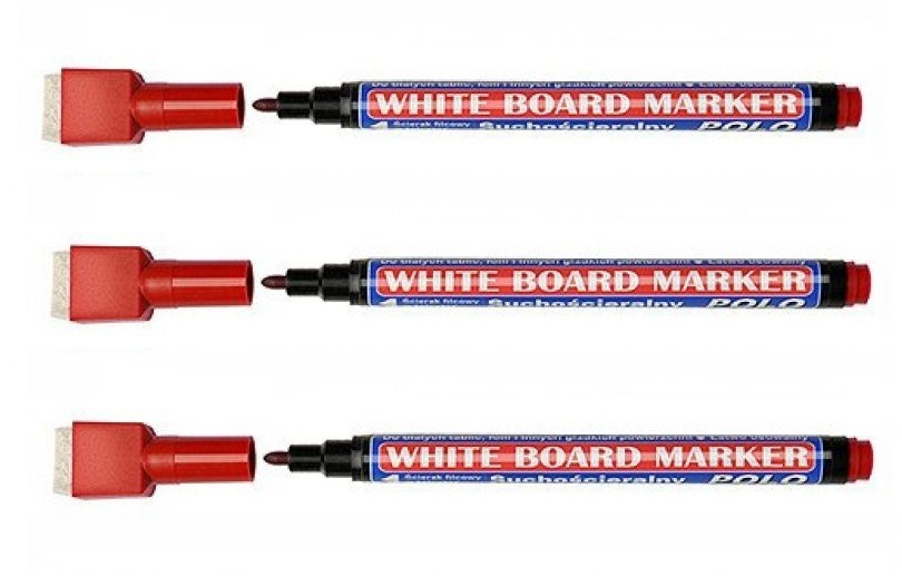 3x marker suchościeralny Kamet Polo, okrągła, 2 mm, czerwony