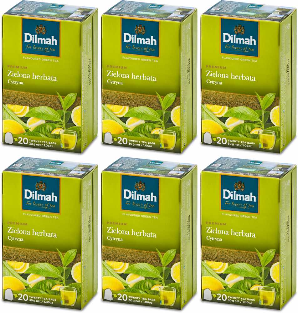 6x Herbata zielona smakowa w torebkach Dilmah, cytryna, 20 sztuk x 1.5g
