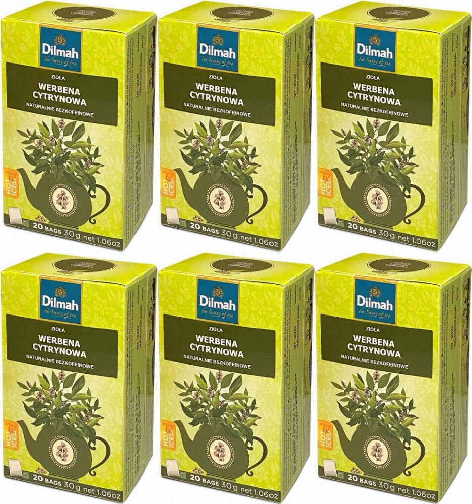6x Herbata ziołowa bezkofeinowa w torebkach Dilmah, werbena cytrynowa, 20 sztuk x 1.5g