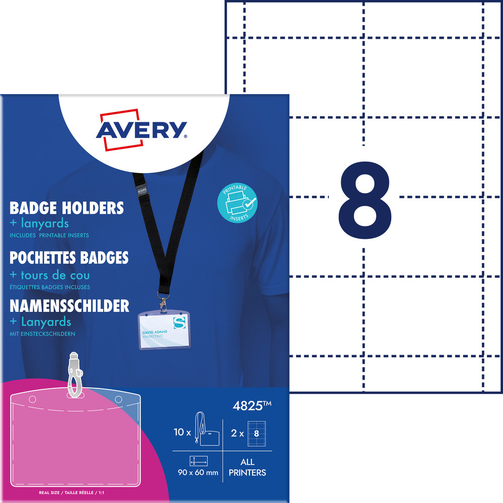 Etui na identyfikator Avery Zweckform, z czarną taśmą, 90x60mm, 10 sztuk + 16 wkładów, przezroczysty