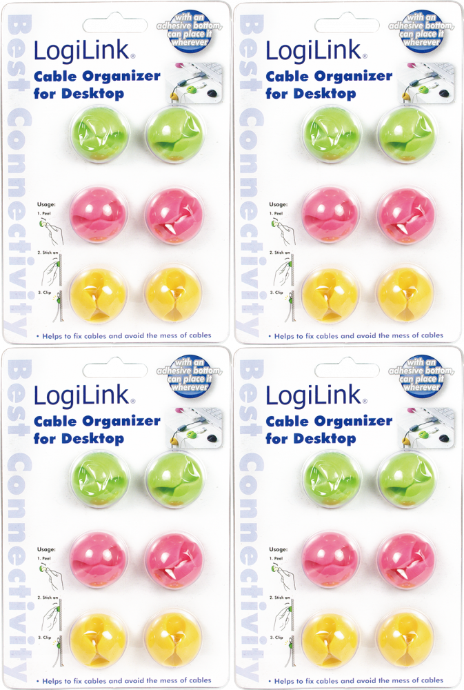 4x Samoprzylepne klipsy LogiLink, na 1 kabel, 6 sztuk, mix kolorów