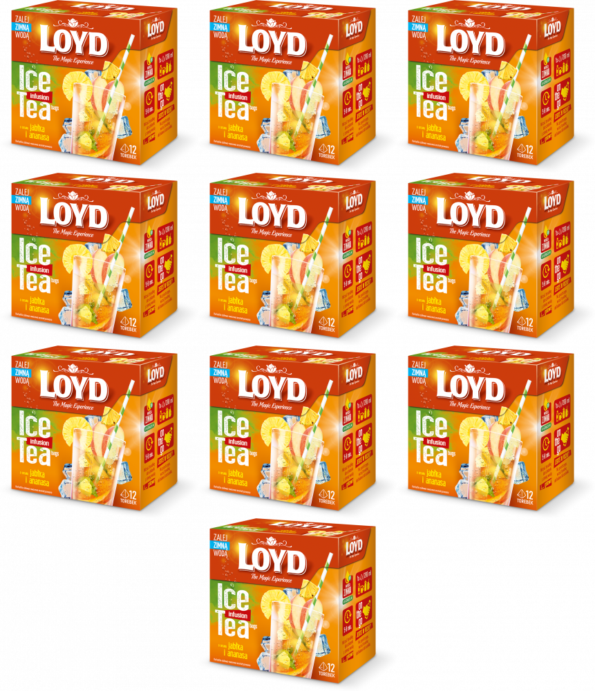 10x Herbata owocowa w piramidkach Loyd Ice Tea, jabłko/ananas, 12 sztuk x 2.5g