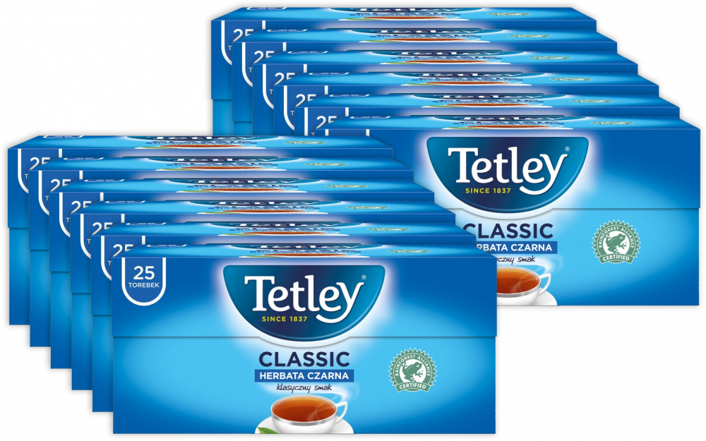 12x Herbata czarna w torebkach Tetley Classic, 25 sztuk x 1.5g