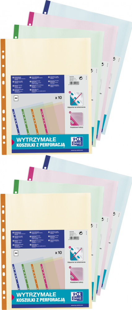2x Koszulki krystaliczne Oxford, A4, 100μm, 10 sztuk, mix kolorów
