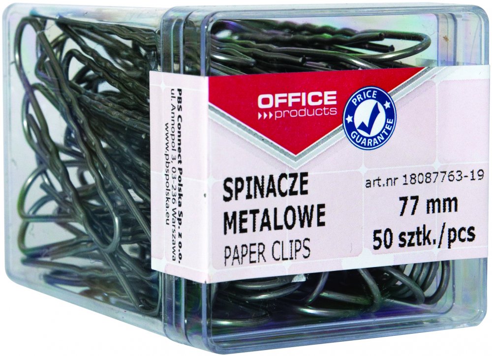 Spinacz Office Products, okrągły, 77mm, 50 sztuk, srebrny
