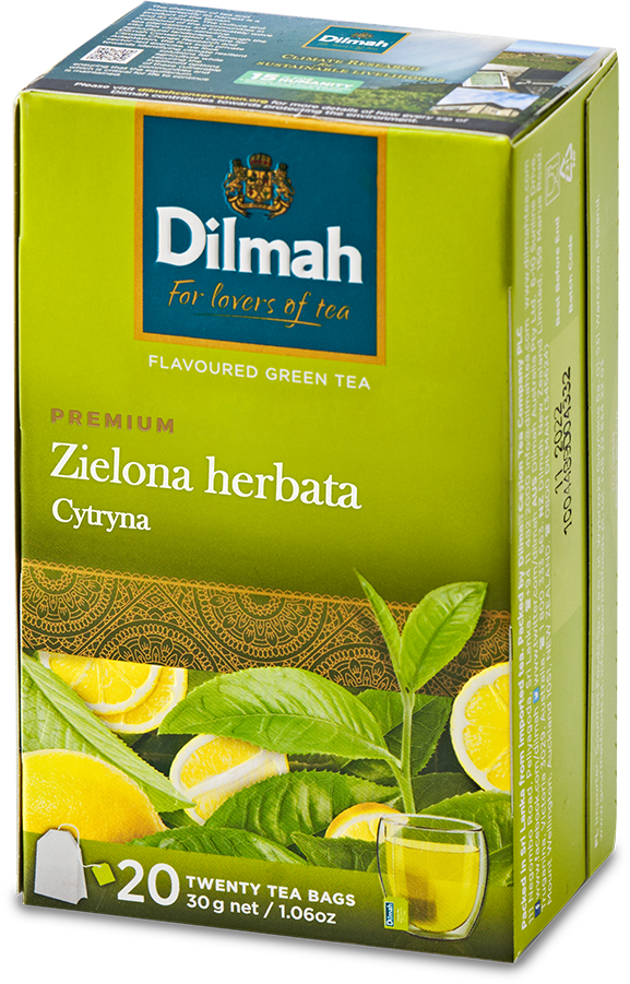 Outlet: WAŻNY DO 2025-06-30 Herbata zielona smakowa w torebkach Dilmah, cytryna, 20 sztuk x 1.5g