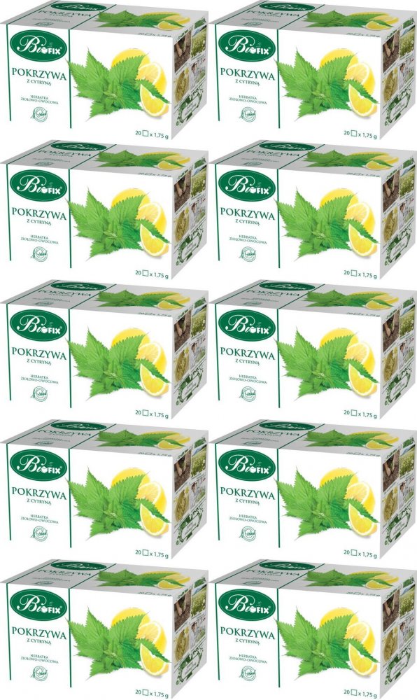 10x Herbata ziołowa w torebkach Bifix, pokrzywa z cytryną, 20 sztuk x 1.75g