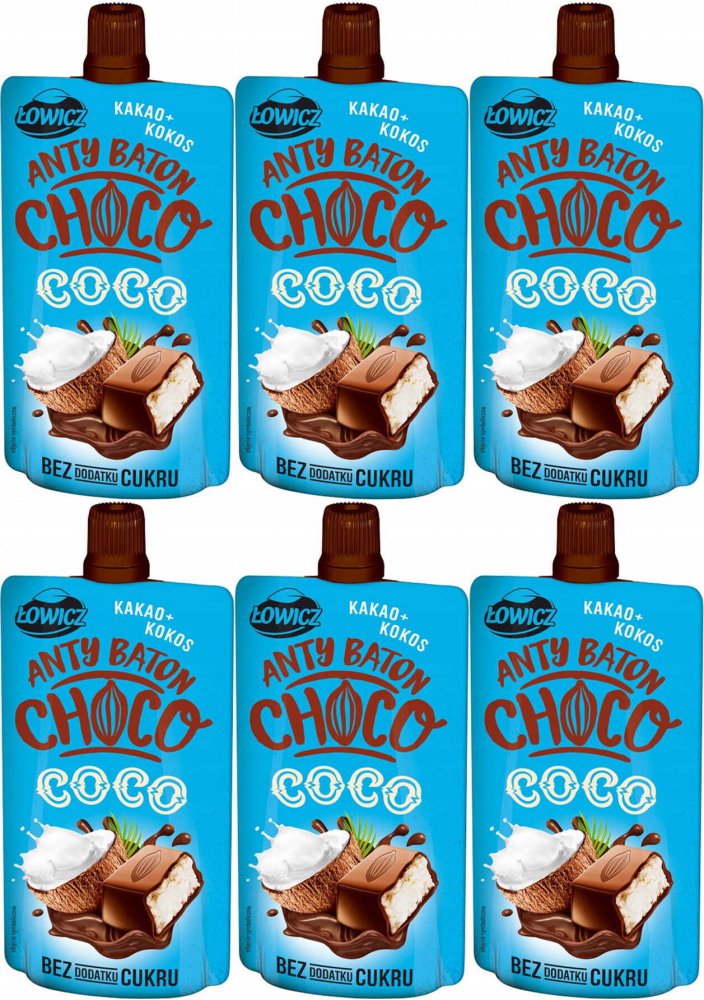 6x Mus antybaton Łowicz Choco Coco, kakao i kokos, bez cukru, 100g