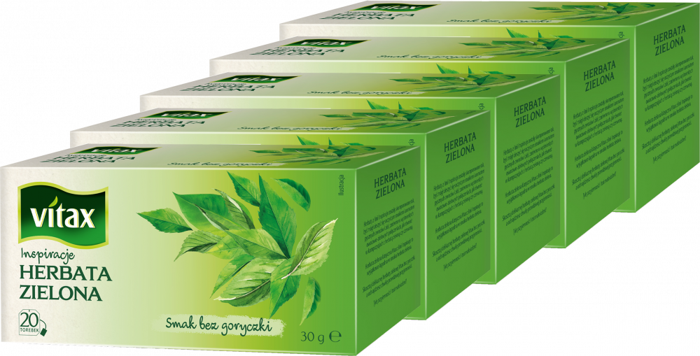 5x Herbata zielona w torebkach Vitax Inspirations, 20 sztuk x 1.5g