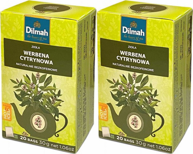 2x Herbata ziołowa bezkofeinowa w torebkach Dilmah, werbena cytrynowa, 20 sztuk x 1.5g