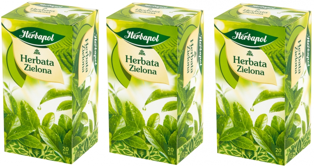 3x herbata zielona w torebkach Herbapol, 20 sztuk x 2g