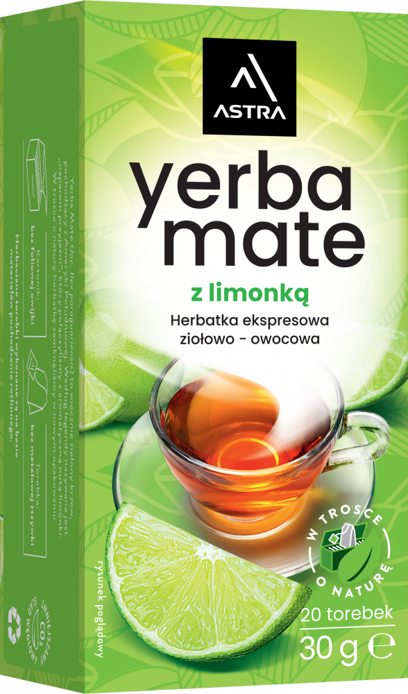 Herbata Yerba Mate w torebkach Astra, ziołowo-owocowa, limonka, 20 sztuk x 1.5g