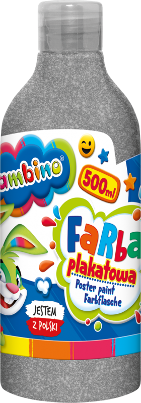 Farba plakatowa Bambino Zwierzaki Uczniaki, w butelce, 500ml, srebrny