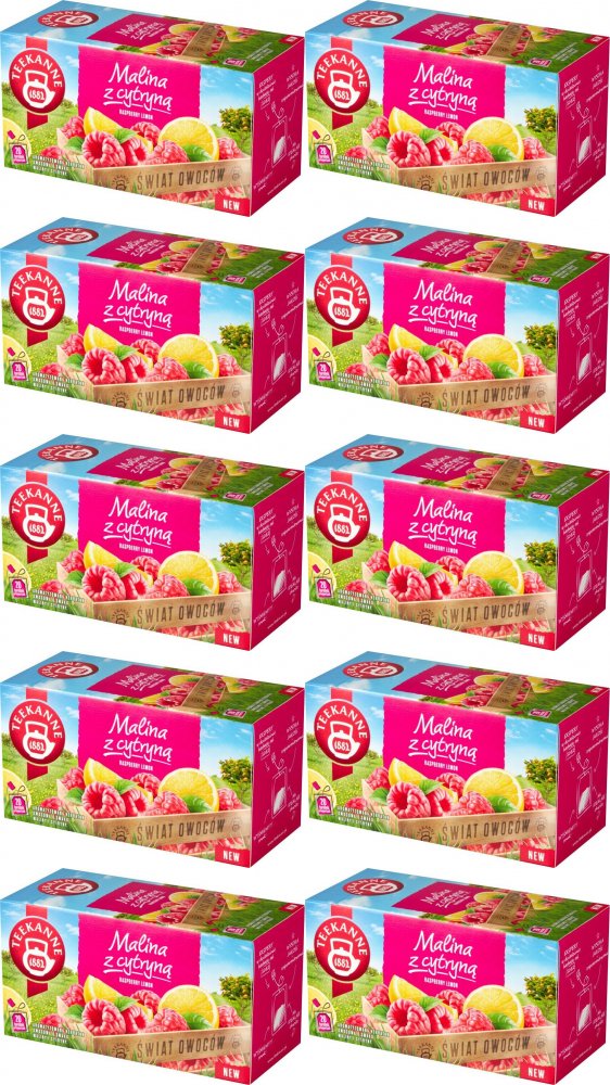 10x Herbata owocowa w kopertach Teekanne, malina z cytryną, 20 sztuk x 2.25g
