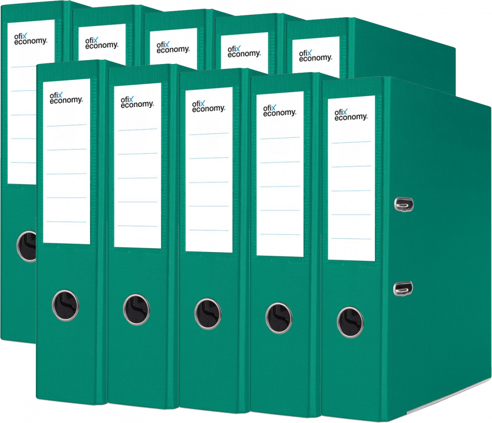 10x Segregator A4 Ofix Economy, z wyklejką, 75mm, do 500 kartek, zielony