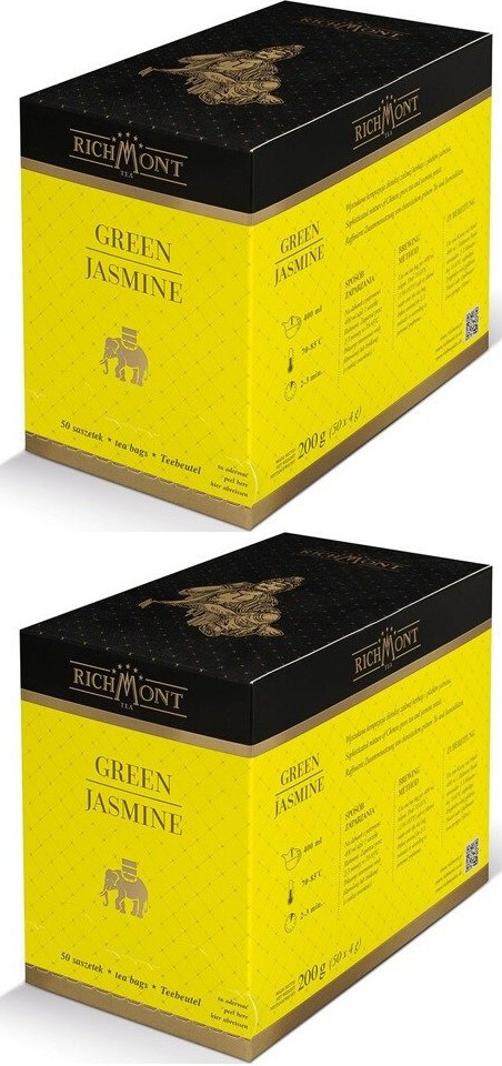 2x Herbata zielona smakowa w torebkach Richmont Green Jasmine, jaśminowa, 50 sztuk x 4g