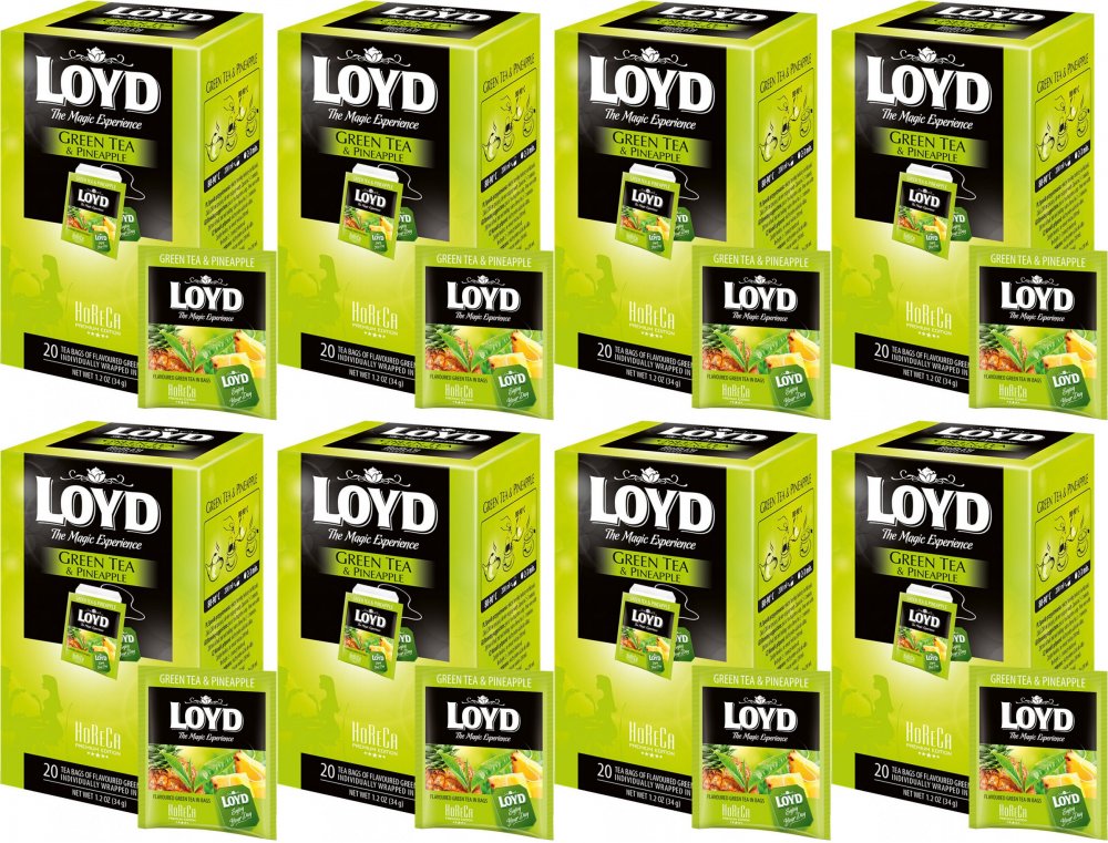 8x Herbata zielona smakowa w kopertach Loyd Horeca Green Tea, ananas, 20 sztuk x 1.7g