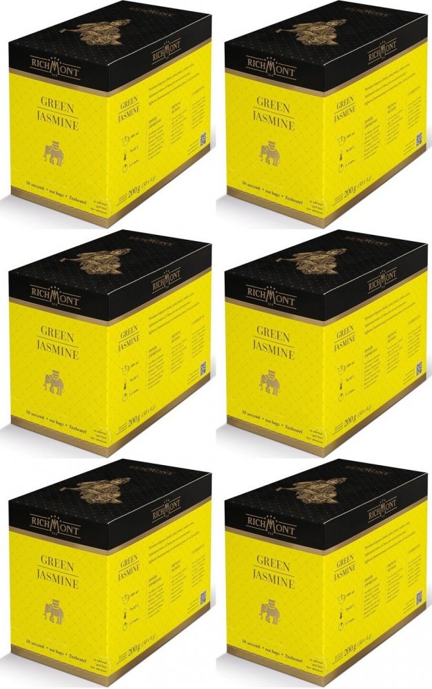 6x Herbata zielona smakowa w torebkach Richmont Green Jasmine, jaśminowa, 50 sztuk x 4g