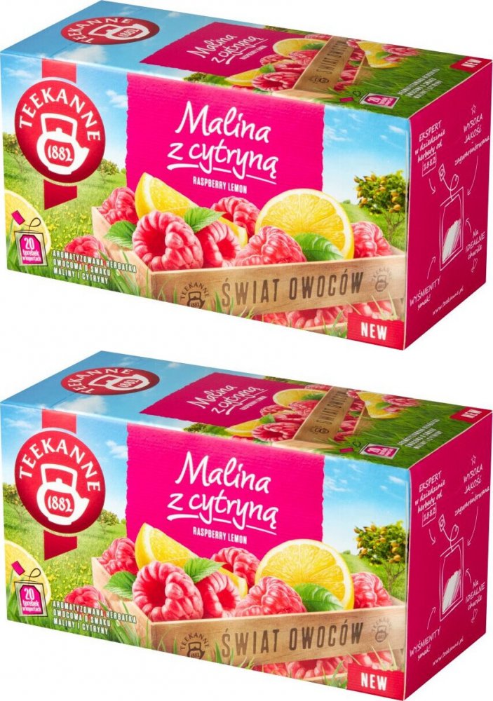 2x Herbata owocowa w kopertach Teekanne, malina z cytryną, 20 sztuk x 2.25g