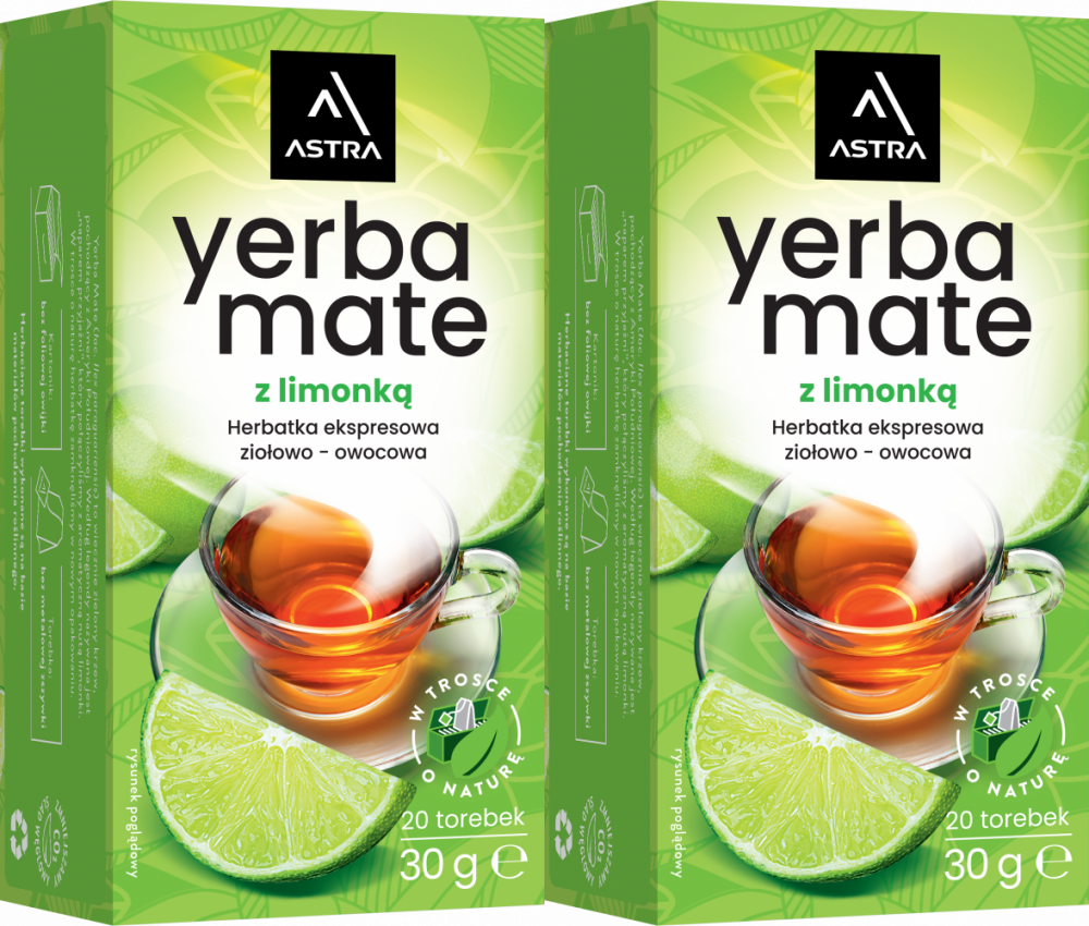 2x Herbata Yerba Mate w torebkach Astra, ziołowo-owocowa, limonka, 20 sztuk x 1.5g