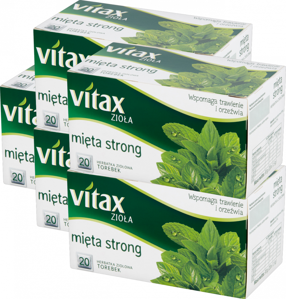 5x Herbata ziołowa w torebkach Vitax Zioła, mięta strong, 20 sztuk x 1.5g