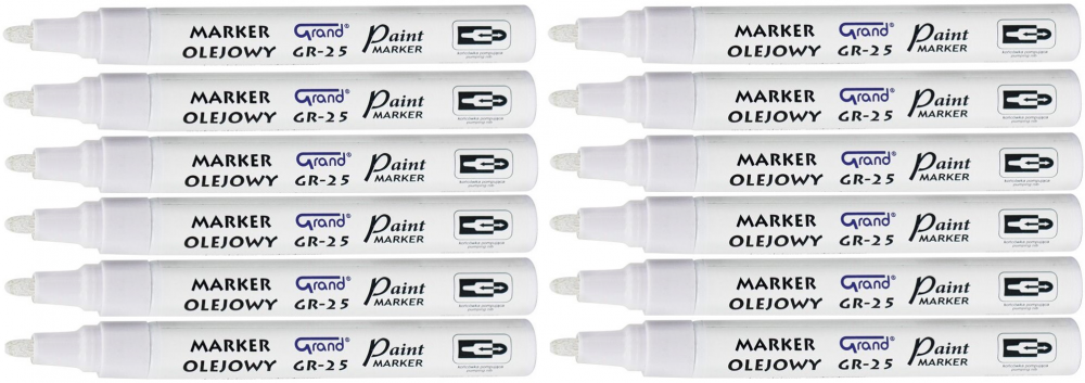 12x marker olejowy Grand, GR-25, okrągła, 1.8mm, biały
