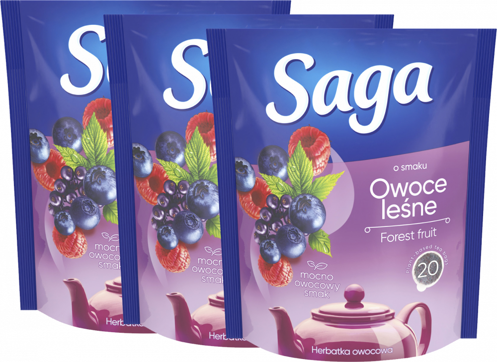 3x Herbata owocowa w torebkach Saga, owoce leśne, 20 sztuk x 1.7g