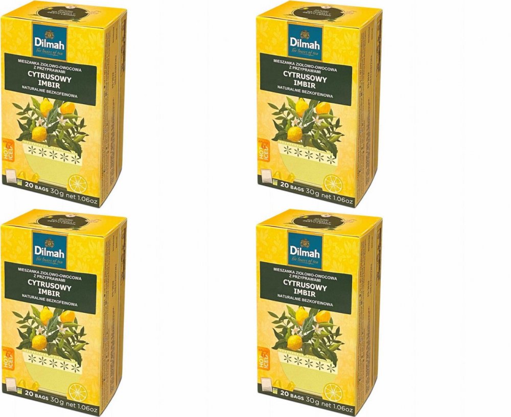 4x Herbata ziołowo-owocowa w torebkach Dilmah Naturally Zesty Lemon, cytrusowy imbir, 20 sztuk x 1.5g