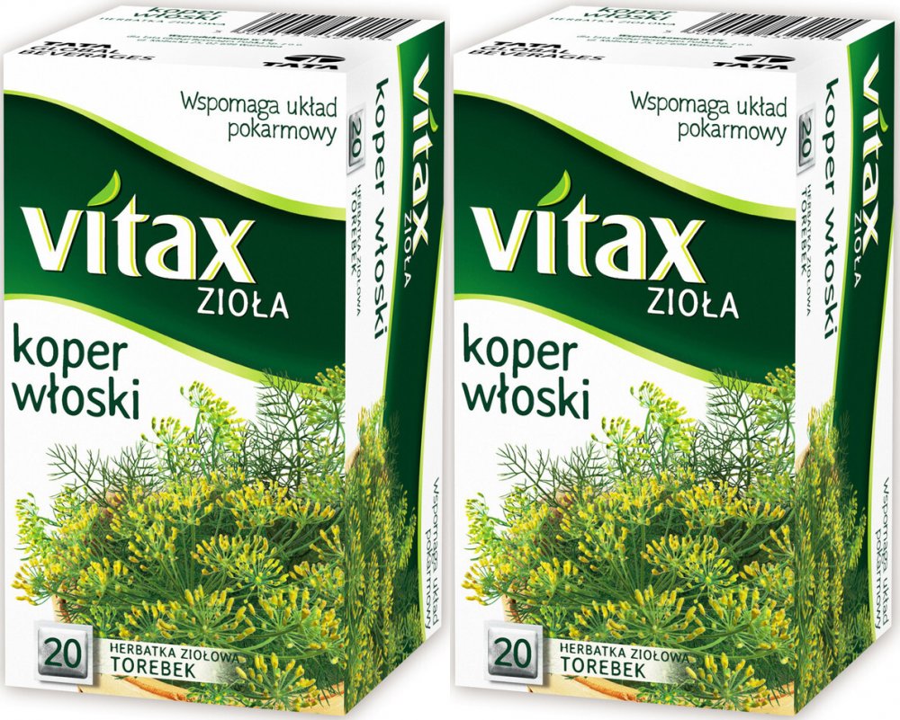 2x Herbata ziołowa w torebkach Vitax Zioła, koper włoski, 20 sztuk x 1.5g