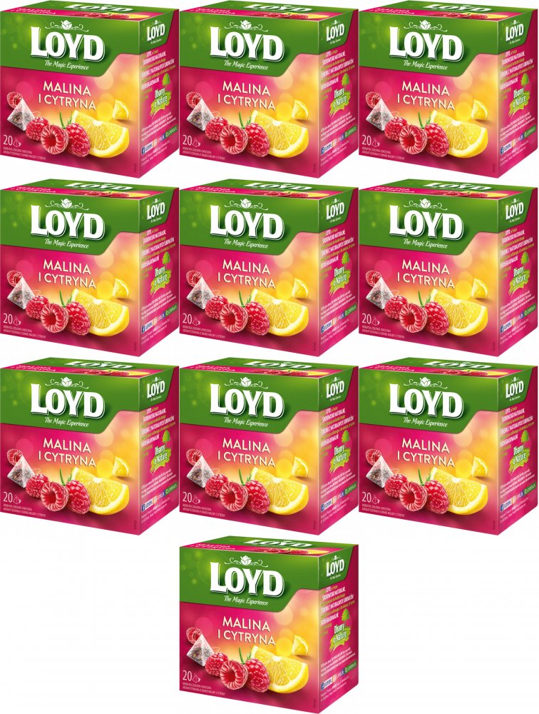 10x Herbata owocowa w piramidkach Loyd, malina i cytryna, 20 sztuk x 2g