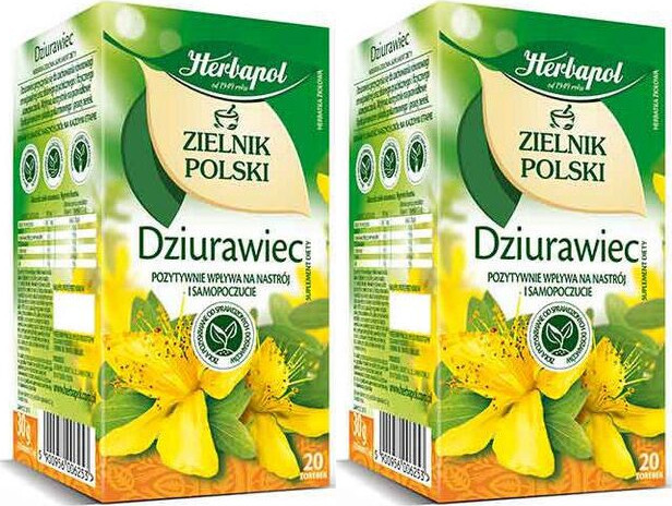 2x Herbata ziołowa w torebkach Herbapol Zielnik Polski, dziurawiec, 20 sztuk x 1.5g