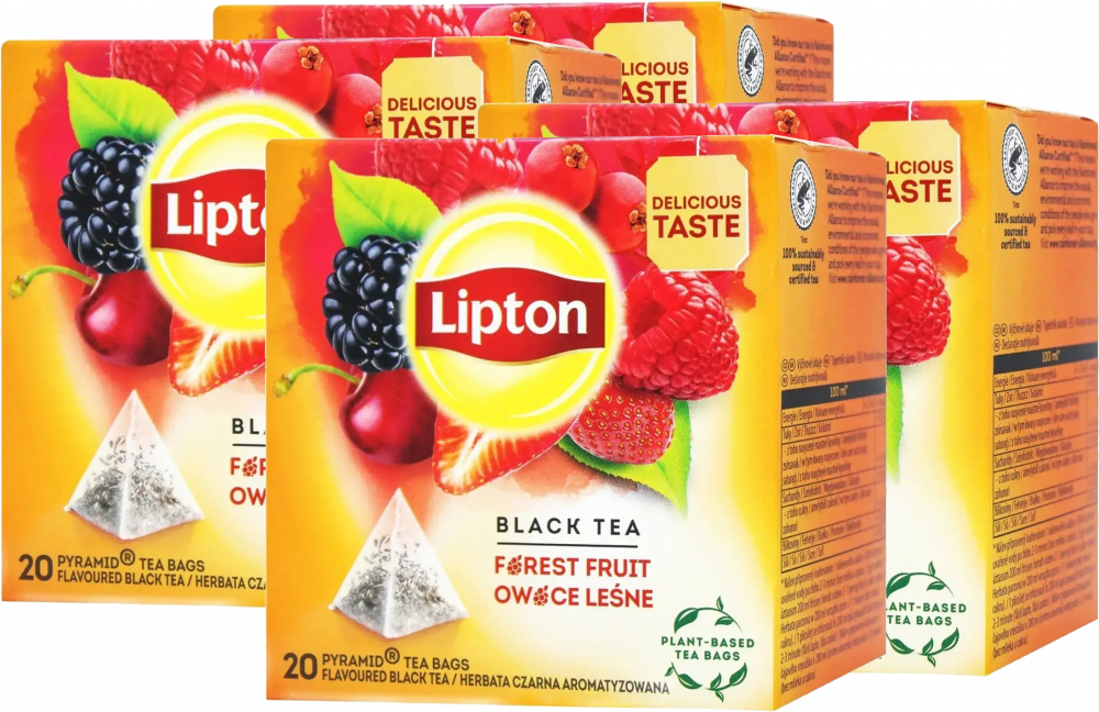 4x Herbata owocowa w piramidkach Lipton, owoce leśne, 20 sztuk x 1.7g