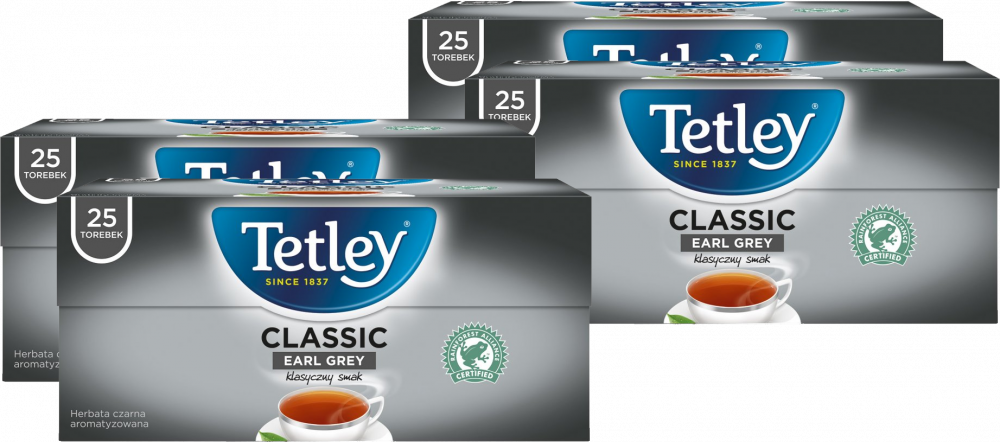 4x Herbata Earl Grey w torebkach Tetley Classic, 25 sztuk x 1.5g