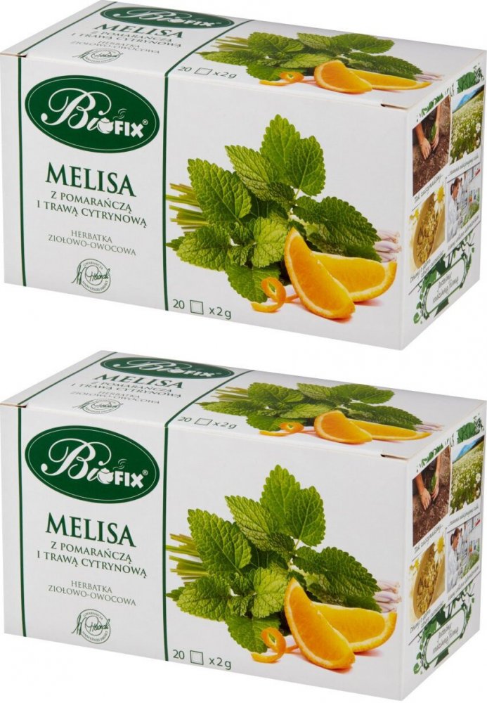 2x Herbata ziołowa w torebkach BiFix, melisa i pomarańcza, 20 sztuk x 2g