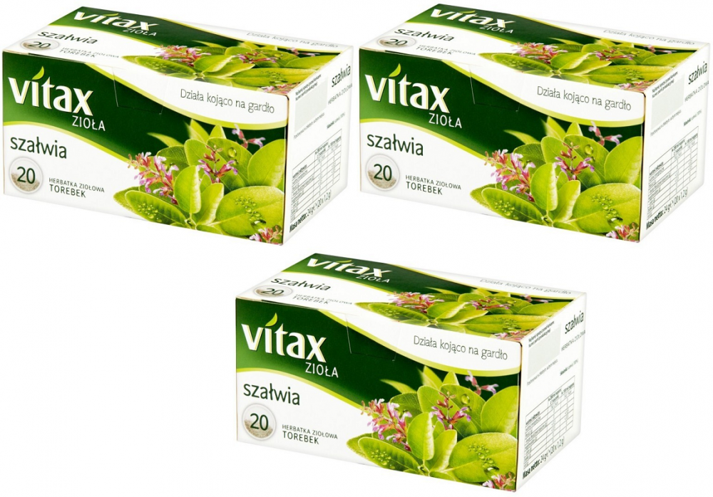 3x herbata ziołowa w torebkach Vitax, szałwia, 20 sztuk x 1.2g