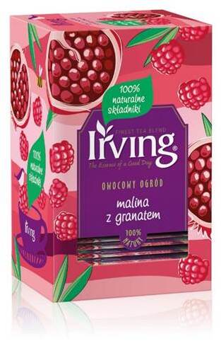 Herbata owocowa w kopertach Irving, malina z granatem, 20 sztuk x 2g