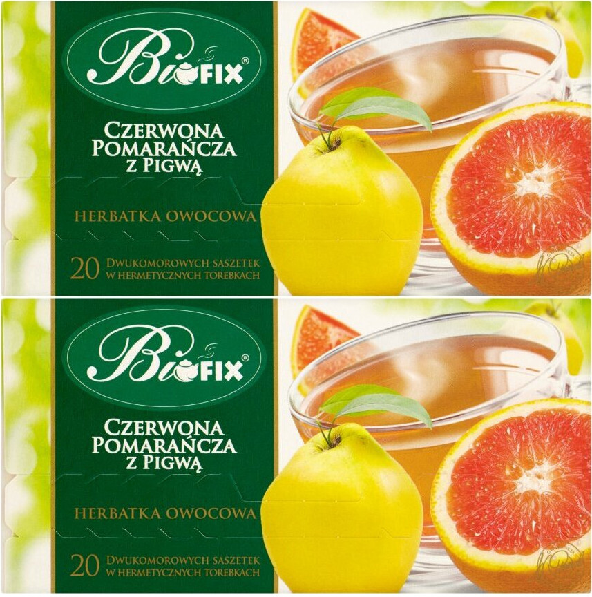 2x Herbata owocowa w kopertach BiFix Premium, czerwona pomarańcza z pigwą, 20 sztuk x 2g