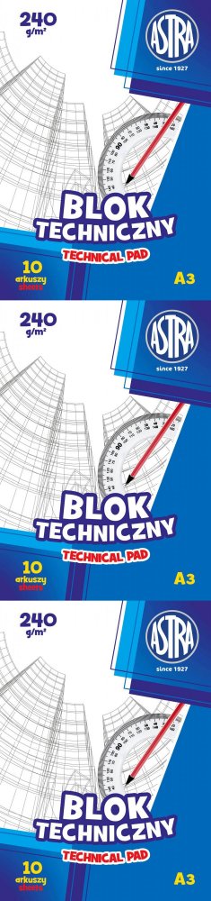 3x Blok techniczny Astra, A3, 240g, 10 kartek, biały