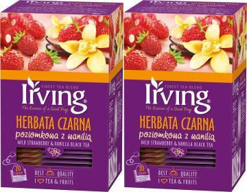 2x Herbata czarna aromatyzowana w kopertach Irving, poziomka z wanilią, 20 sztuk x 1.5g