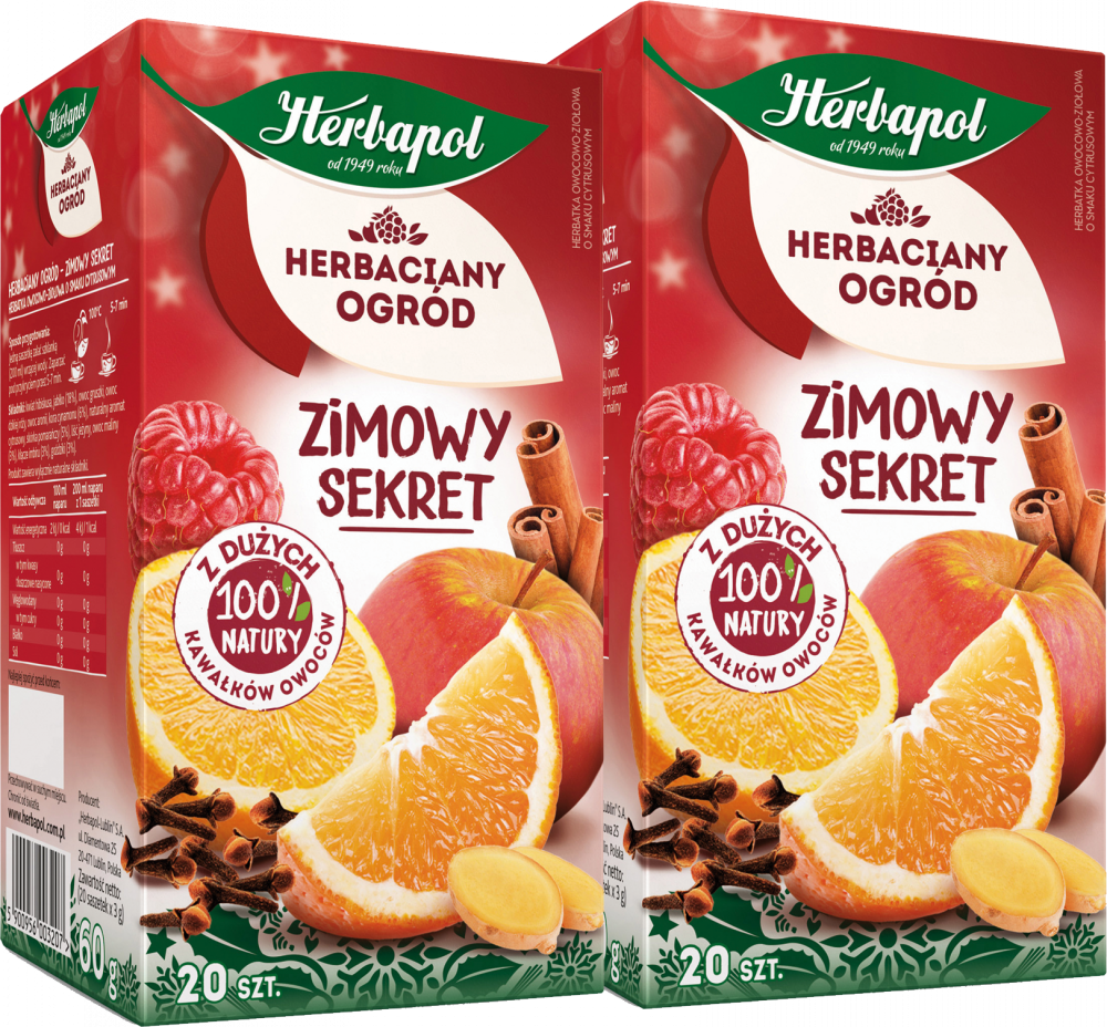 2x Herbata owocowo-ziołowa w torebkach Herbapol Herbaciany Ogród Zimowy Sekret, cytrusowy, 20 sztuk x 3g