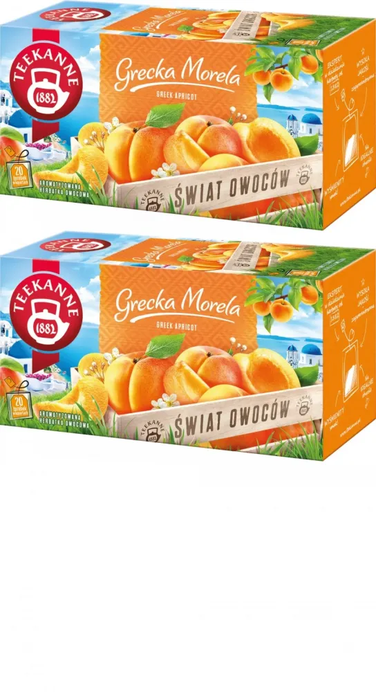 2x Herbata owocowa w kopertach Teekanne Świat owoców, Grecka Morela/Greek Apricot, 20 sztuk x 2.25g