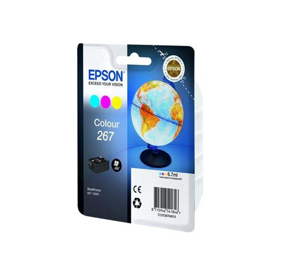Tusz Epson 267 (C13T26704010), 6.7ml, color cyan (błękitny), magenta (purpurowy), yellow (żółty)