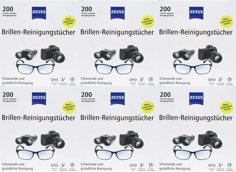 6x Chusteczki do czyszczenia okularów i wyświetlaczy Zeiss, 200 sztuk